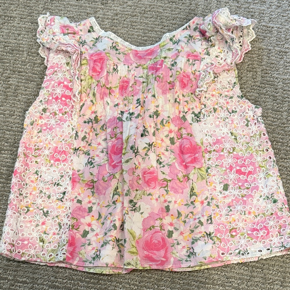 LoveShackFancy Floral Pink Kids Top 8-9 Youth Medium EUC
